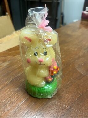 Vintage Kmart Bunny Candle with Spring Flowers
